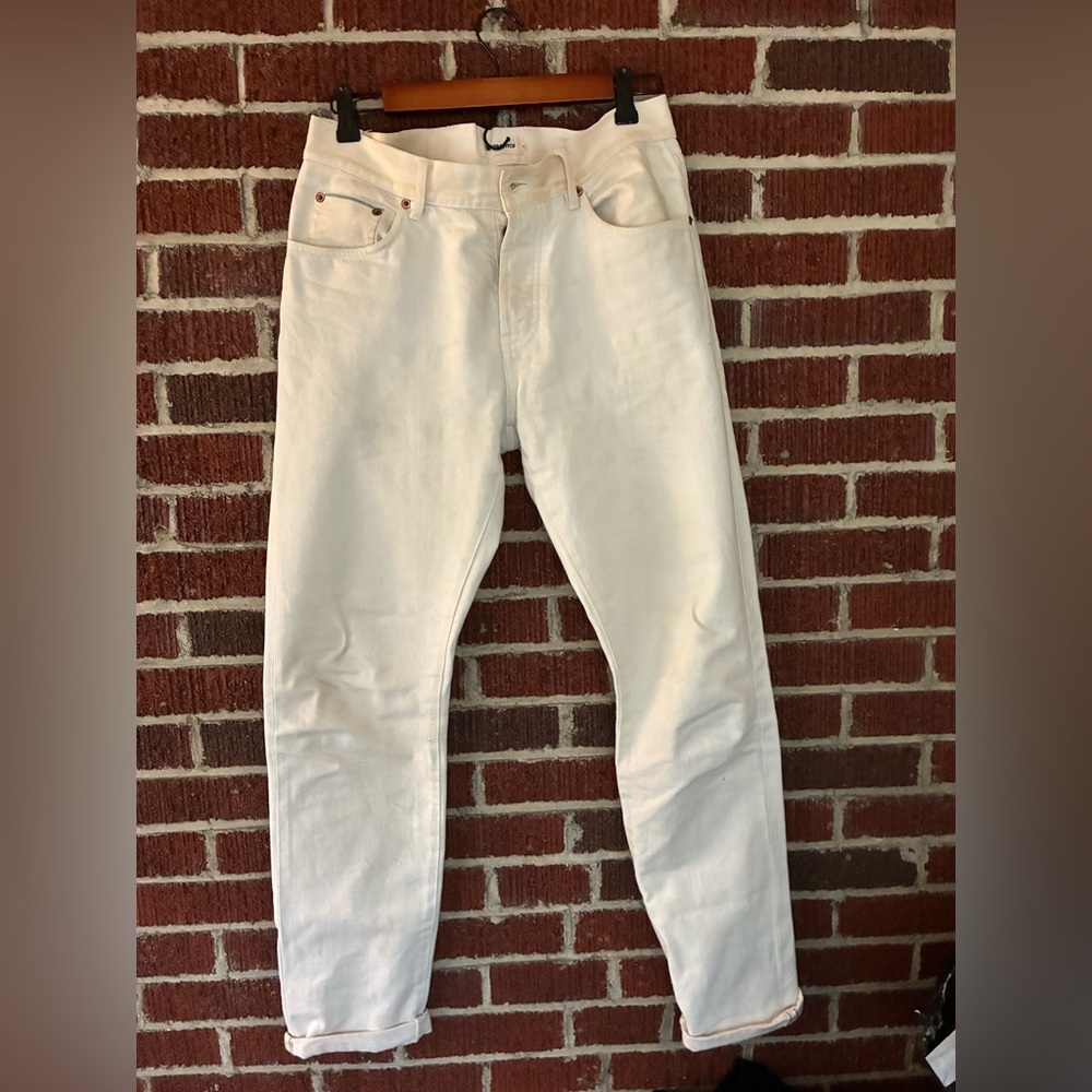 The Slim Jean In Natural Organic Selvage Taylor Stitch 31x32 Button Fly **flaw
